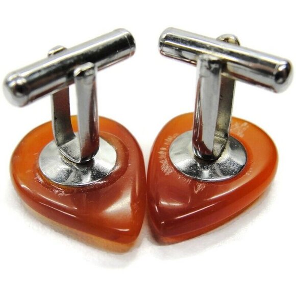 Teardrop Lucite Cufflinks Orange Hue Tux Shirt Dress Suit Vintage - Picture 5 of 9
